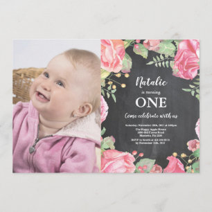 First 1st Birthday Invitation Pink Floral