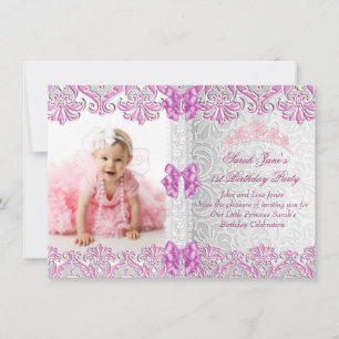 First 1st Birthday Party Girls Pink Photo Princess Invitation
