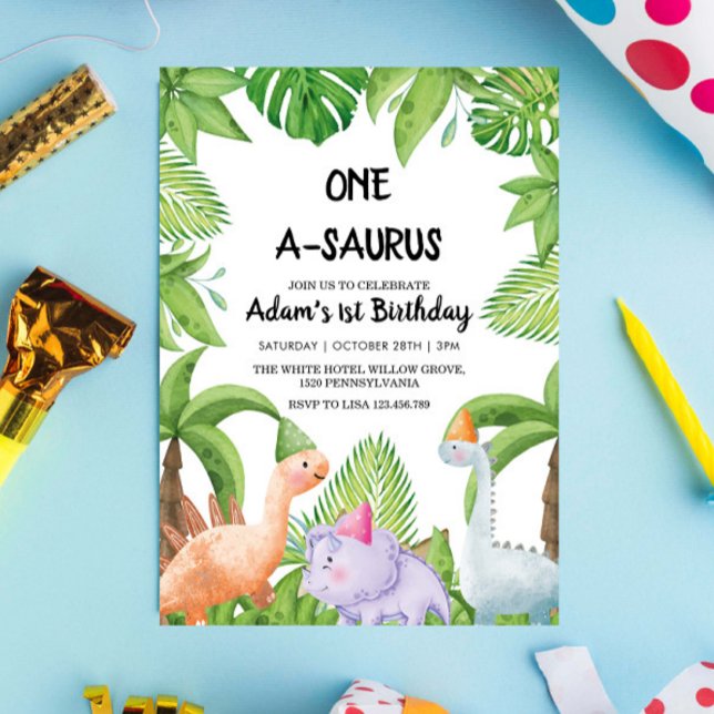 First 1st Birthday Party Watercolor Dinosaurs  Invitation (Creator Uploaded)