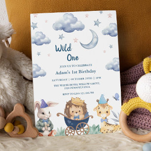 First 1st Birthday Safari Wild One animals Invitation