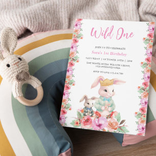 First 1st Birthday Wild One Floral Party Invitation