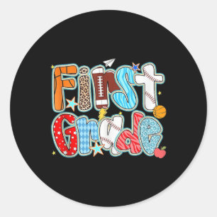 First 1st Grade Boy Baseball Basketball Football S Classic Round Sticker