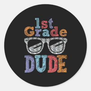 First 1st Grade Dude Back To School Student Boy Gi Classic Round Sticker