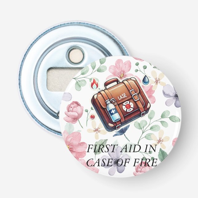FIRST AID IN CASE OF FIRE BOTTLE OPENER (Front)