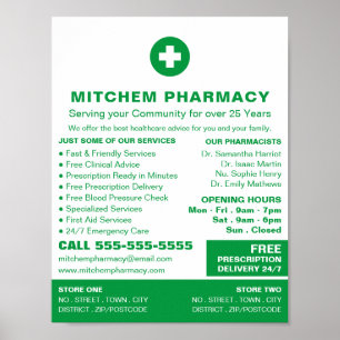 First Aid Symbol, Pharmacy, Pharmacists Advert Poster