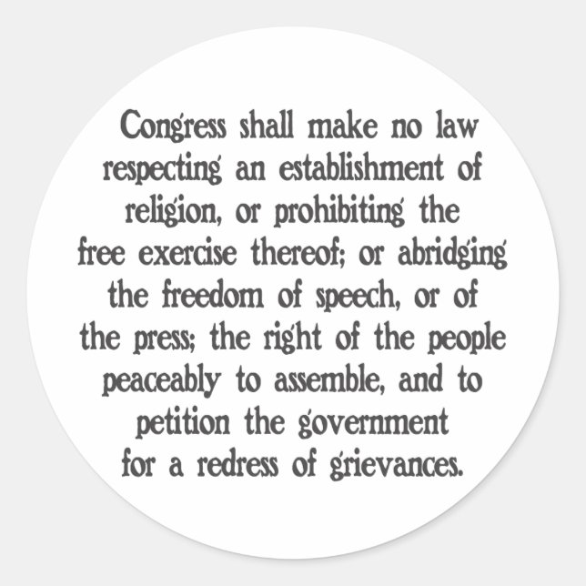 First Amendment Classic Round Sticker (Front)