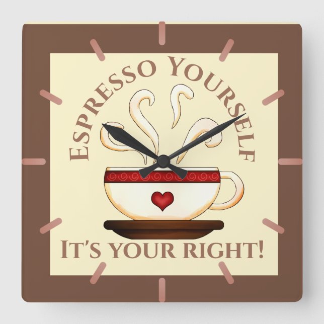 First Amendment: Espresso Yourself Square Wall Clock (Front)