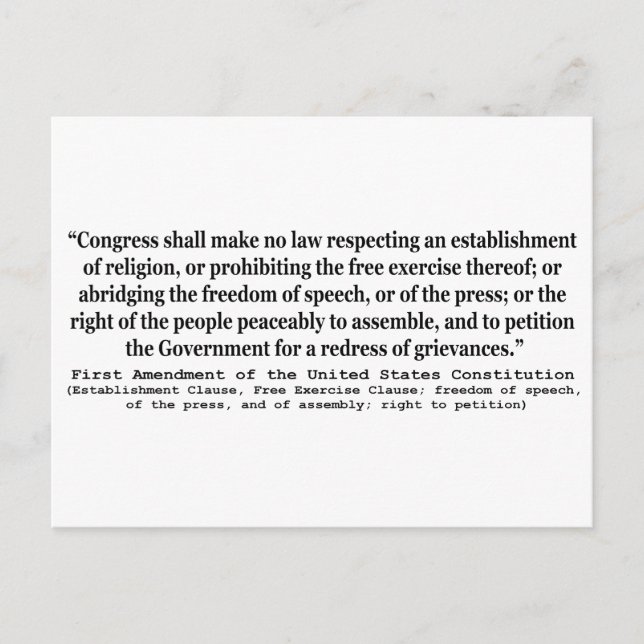 First Amendment of the United States Constitution Postcard (Front)