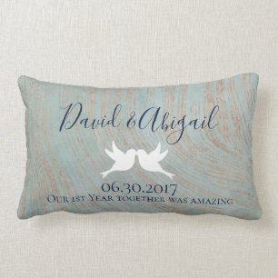 First Anniversary Gift Blue and Copper Lumbar Cushion