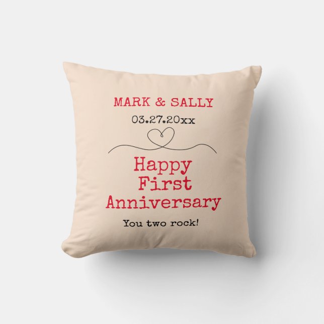 First Anniversary Gift Couple Name Date Keepsake  Cushion (Front)