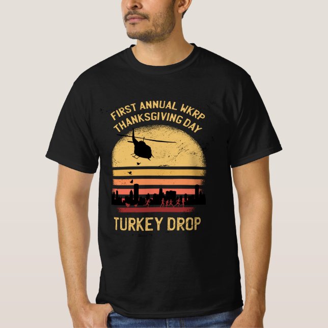 First Annual WKRP Turkey Drop Thanksgiving Day T-Shirt (Front)