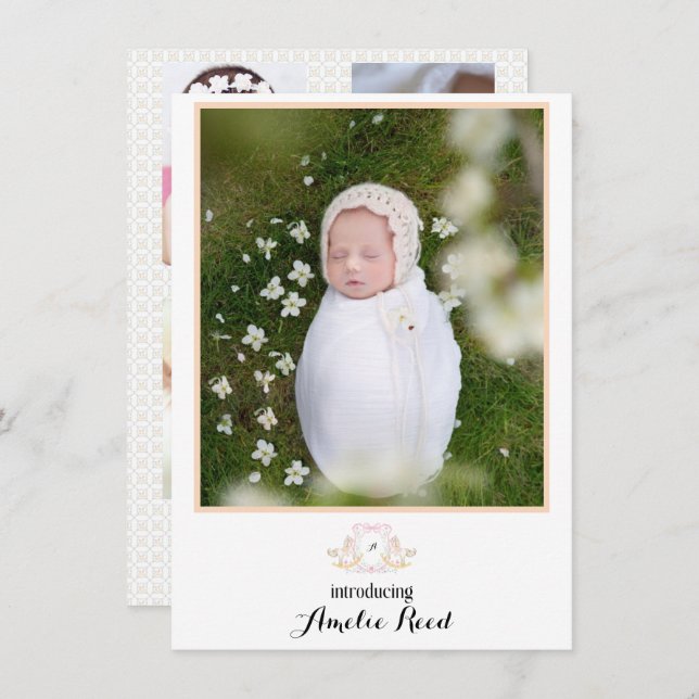 First Baby Announcements Pink Rocking Horse Photo  (Front/Back)