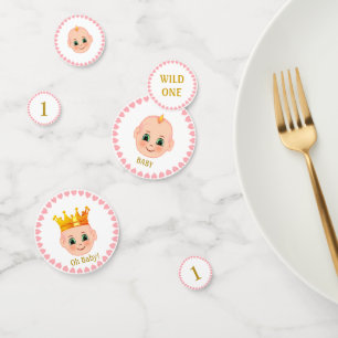 First Baby Birthday Party & Hearts on White Confetti