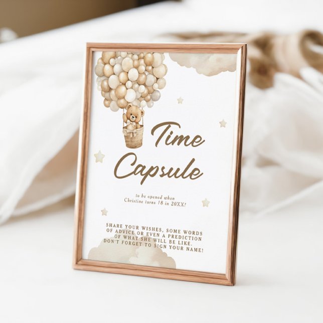 First Baby Birthday Teddy Bear Beige Time Capsule Poster (Creator Uploaded)