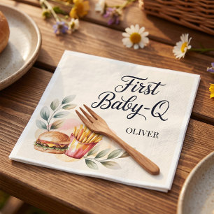 First Baby Q BBQ 1st Birthday Boy Rustic Picnic Napkin