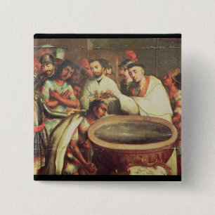 First Baptism of the Indians by the Dominicans 15 Cm Square Badge