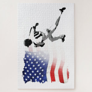 First Base Run - Baseball Player and USA Flag  Jigsaw Puzzle