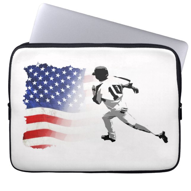 First Base Run- Baseball Player and USA Flag  Laptop Sleeve (Front)