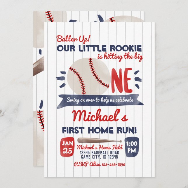 First Baseball Birthday Invitation (Front/Back)