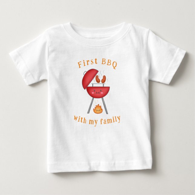 First BBQ Family Kids Fun Summer Holidays Baby T-Shirt (Front)