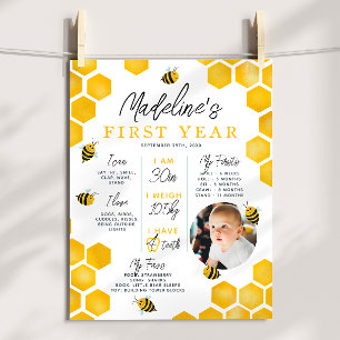 First Bee Day 1st Year Birthday Milestone Poster