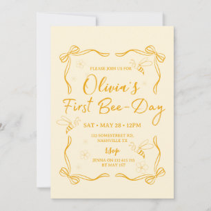 First Bee-day Birthday Invitation
