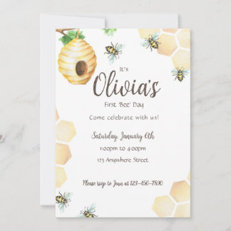 First 'Bee' Day Birthday Party Invitation