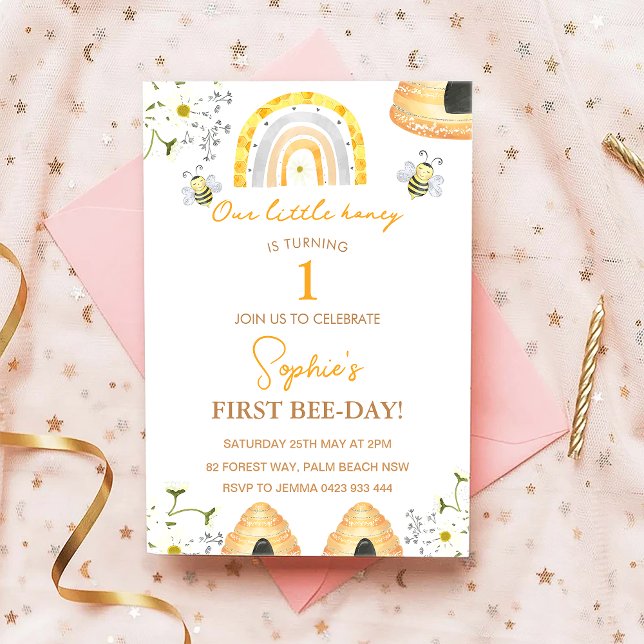 First Bee Day Bumble Bee Girls Birthday  Invitation (Creator Uploaded)