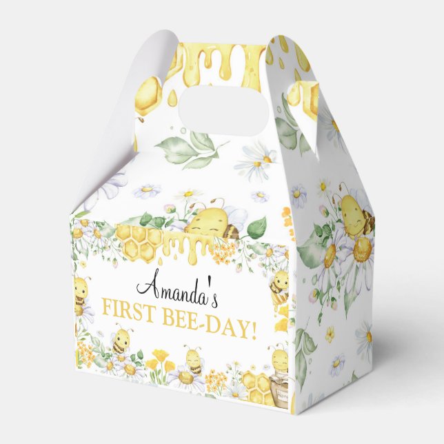 First Bee Day Floral Honey Bee Birthday Party Favour Box (Front Side)