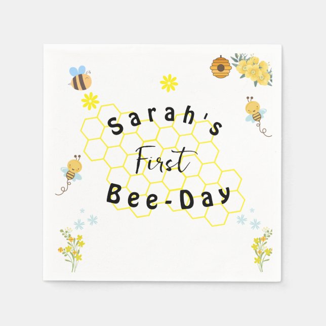 First Bee Day honey bee birthday Napkin (Front)