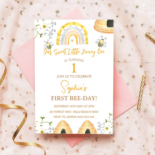 First Bee Day Our Sweet Little Honey Bee Birthday  Invitation (Creator Uploaded)
