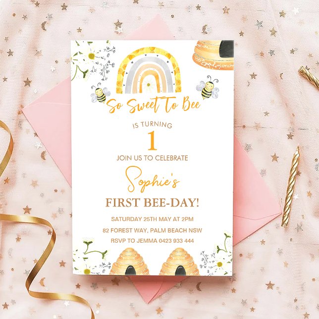 First Bee Day So Sweet To Bee Birthday  Invitation (Creator Uploaded)