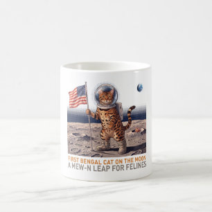 First Bengal Cat on the Moon - Retro Space Feline Coffee Mug