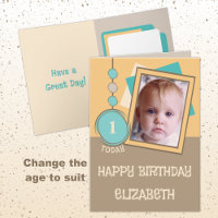First birthday 1 today name photo brown orange