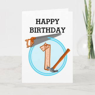 First Birthday 1 year old Tools Construction Party Card
