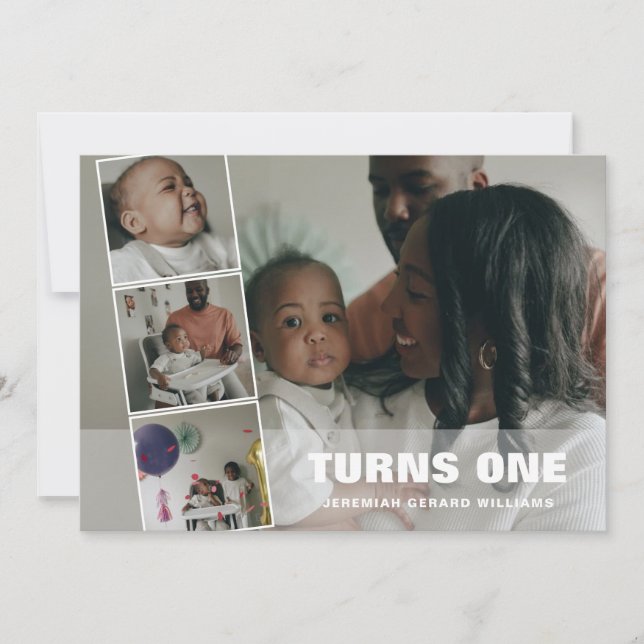 First Birthday 4 Photo Collage Birth Announcement (Front)