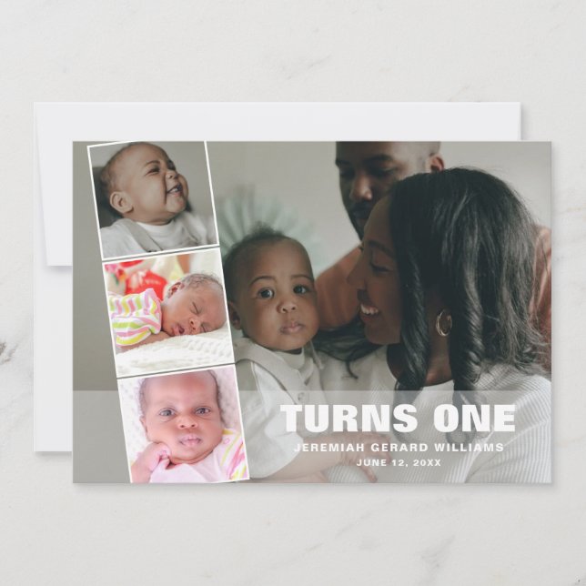 First Birthday 4 Photo Collage Birth Announcement (Front)