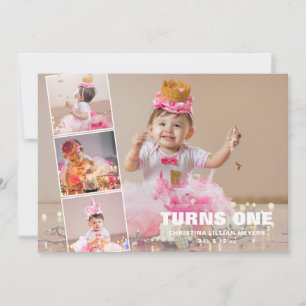 First Birthday 4 Photo Collage Birthday Holiday Card