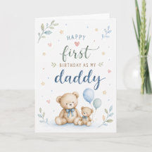 First Birthday as My Daddy Watercolor Teddy Bear
