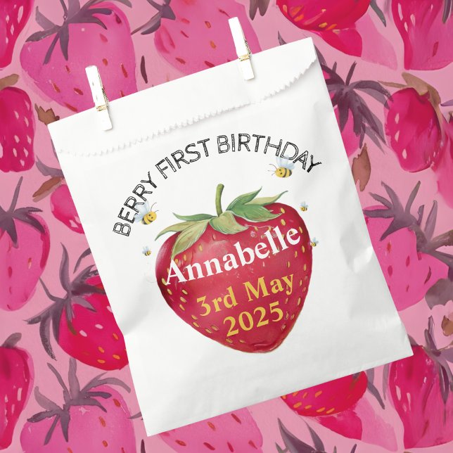 First birthday Baby 1st Strawberry Cute Favour Bag (Creator Uploaded)