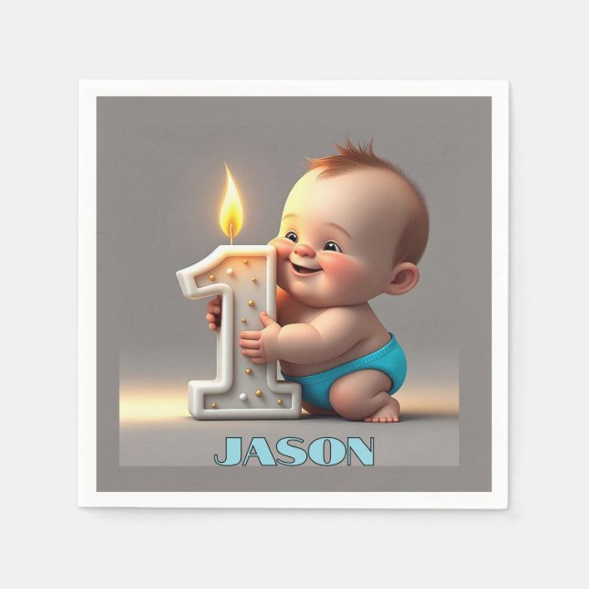 " FIRST BIRTHDAY BABY BOY " NAPKIN (Front)