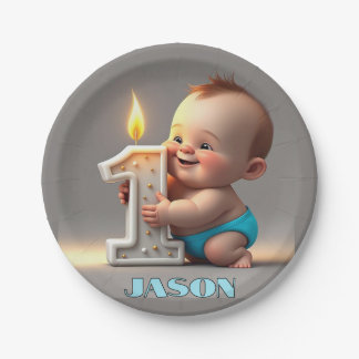 " FIRST BIRTHDAY BABY BOY " PAPER PLATE