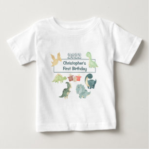 First Birthday Baby Cute Dinosaur Watercolor T-Shirt