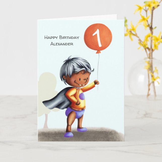 First Birthday Baby in Diapers Age Personalised Card (Yellow Flower)