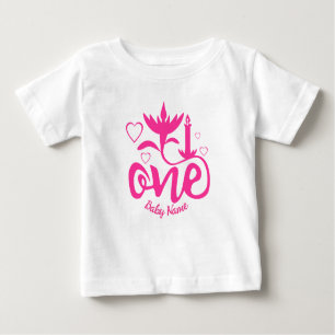 First Birthday Baby pink custum name  Baby T-Shirt