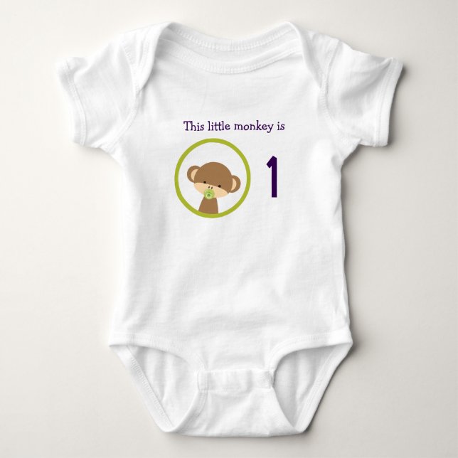 First Birthday Baby Safari Monkey with Pacifier Bodysuit (Front)