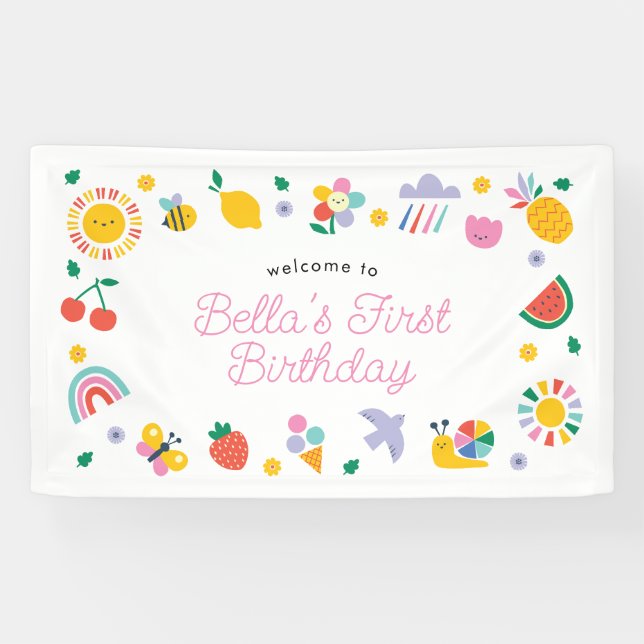 First Birthday Backdrop Sign, Little Sunshine Banner (Horizontal)