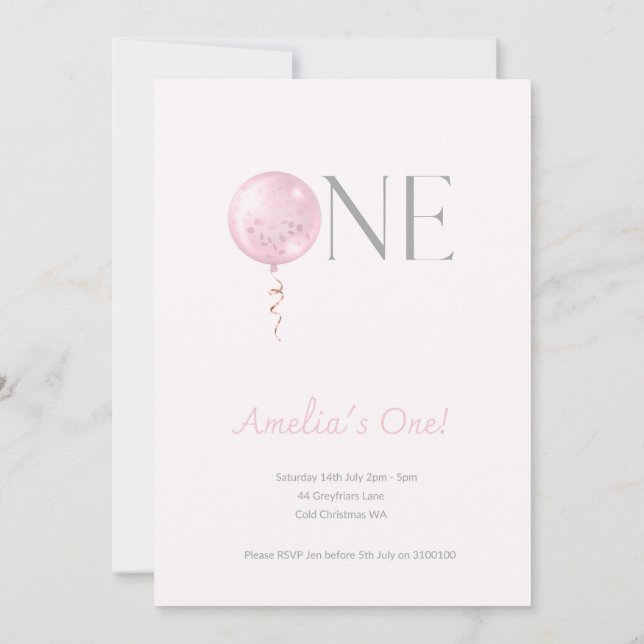First birthday balloon Birthday invitation  (Back)