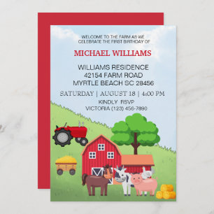 First Birthday Barnyard Farm Animals Invitation