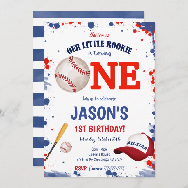 First Birthday Baseball Invitation  (Front/Back)